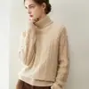 Outono e Inverno Malha de Cashmere 100% Pura com Fio Duplo Espessado Pulôver de Gola Alta Feminino Camisa Básica Solta
