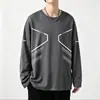 Camiseta de manga larga de otoño, capa base talla grande, cuello redondo para hombre, top simple y holgado, estilo coreano, camiseta estampada de moda