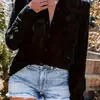 Camisa Jacquard Elegante Solta com Bolso Casual Plus Size Feminina