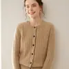 Nuevo Cárdigan de Punto de Cachemira Retorcido de Cuello Redondo para Mujer Color Puro Elegante Ropa de Trabajo Informal Sencillo Chaqueta de Manga Larga con Botones