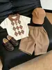 Traje Estilo Retro Universitario para Niños 26 Nuevo Estilo de Verano Patrón de Diamantes Cuello Polo de Punto Manga Corta Traje para Niños Pantalones Cortos