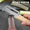 Pelador con Mango de Madera Acero Inoxidable Herramienta Doméstica para Cortar Cebolletas, Pelador de Frutas de Cocina, Cuchillo para Caña de Azúcar, Cuchillo Dentado Multifuncional