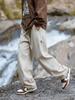 Pantalones Casuales de Sarga de Algodón Puro, Nuevo Modelo de Primavera con Diseño Ajustable, Parche Vintage de Marca de Moda, Pantalones Largos Holgados