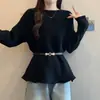 Suéter de Punto Canalé de Longitud Media Holgado Adelgazante de Hombro Único con Diseño Elegante Nuevo Estilo Otoño/Invierno para Mujer Tallas Grandes