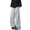 Pantalones Casuales Grises de Pierna Curva Diseño Desestructurado Retro Americano Pantalones de Chándal Anchos y Holgados Unisex Pantalones Largos Usables para Bailar