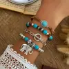 Nuevo conjunto de pulseras de varias piezas para mujer, estilo bohemio transfronterizo, con colgante de sombrero de vaquero hecho a mano con cuentas turquesas