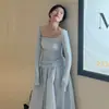 En Stock Estilo Coreano Primavera 2026 Nuevo Casual Elegante Ajuste Delgado Cuello Cuadrado Manga Larga Camiseta Básica Camiseta Top para Mujer