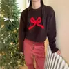 Suéter de Punto para Mujer con Diseño Nuevo de Patrón de Lazo, Manga Larga Corta, Cuello Redondo, Otoño e Invierno 2025 de Dongdaemun, Corea del Sur