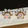 Ortografía Transfronteriza Más Explosiones Moda Huellas de Gato Cristal Rosa Ópalo Chapado en Oro Rosa Pendientes Pendientes Europeos y Americanos para Mujer Pendientes