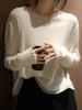 Suéter Simples Elegante de Gola Redonda Cor Sólida para o Outono e Inverno, Malha Fina para Usar por Baixo, Suéter Básico Vazado para Mulheres