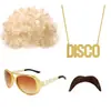 Set de Disfraz Retro Disco de Halloween Peluca de Cabello Grande Gafas de Sol Barba Collar DISCO Accesorios para Fiesta