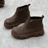 Botines Gruesos de Cuero Genuino Hechos a Mano, Nuevo Modelo 26 Otoño/Invierno, Punta Redonda, Slip-On con Banda Elástica, Botas Martin para Mujer de Primera Capa de Piel de Vaca