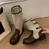 Hebilla de cinturón estilo western 2026, botas de cowboy, botas de mezclilla apiladas, botines de retazos, nuevas botas vintage de tacón grueso para mujer primavera-verano