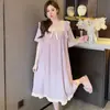 Bata de Noche para Mujer Verano 6535 Algodón Manga Corta con Encaje Estilo Dulce de Princesa talla extra 100 kg Holgada Ropa de Casa