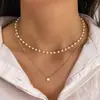Colar de Pérolas da Moda Leve Luxo Mais Vendido para Mulheres Pingente de Esmeralda Versátil Toque de Alto Padrão Corrente para Clavícula Acessórios Exquisitos Atacado