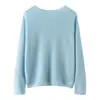 Suéter Feminino de Cashmere com Manga Longa, Nova Moda, Quente, Versátil, Elegante, Cor Sólida, Gola Redonda, Proteção contra o Frio