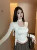 Camiseta Feminina Manga Longa Gola Alta com Laço Estilo Garota Sexy Quente Outono Inverno Novo Design Sense Modelador Camada Base Tricô