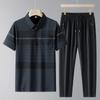 Polo de seda de hielo de dos piezas 2024, pantalones de manga corta para hombre, traje deportivo de ocio para personas de mediana edad y mayores, traje de papá para ir al trabajo.