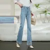 Jeans acampanados bordados estilo chino personalizados para mujer, nueva moda de venta caliente primavera/otoño 2026, corte ajustado y casual