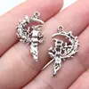 25X14Mm 1,05g Prata Antiga Retrô DIY Liga Acessórios Pingente Bruxa Lua