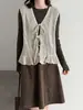 Chaleco de punto hueco con volantes y cuello en V para mujer LUXI, chaleco suéter de otoño para ir al trabajo, ss1089