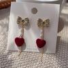 Pendientes de plata 925 con forma de estrella de Internet, con lazo de terciopelo rojo, para novia, con perlas, para mujer.