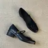 Zapatos Mary Jane retro de cuero suave, estilo dulce, con lazo, punta cuadrada, para mujer, versátiles para ir al trabajo, con una sola correa y tacón grueso, zapatos de corte bajo