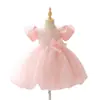 Vestido Novo Estilo Europeu e Americano para Festa de Aniversário de Menina, Vestido Rodado Bordado Floral para Meninas, Vestido de Passarela Infantil