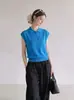 Top de verão feminino de malha com gola, de manga curta, novo e refrescante, estilo old money, pulôver versátil, tamanho único, sem mangas
