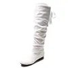 Botas de Cano Alto Plissadas Amazon Wish Femininas Exportação Europeia e Americana Baixas 43 Botas Transfronteiriças Tiras no Tornozelo Tamanho Grande Feminino Outono e Inverno