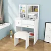 Penteadeira para apartamentos pequenos, com design de tampo basculante, estilo moderno e minimalista, com armazenamento integrado, uma unidade de toucador e uma mini penteadeira de cabeceira