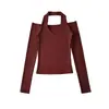 Pure Desire Camiseta de Manga Larga con Cuello Halter en V para Chica Picante para Mujer 26 Otoño Nuevo Ajustada Favorecedora Capa Base Ropa Interior Top de Color Sólido