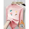 Ropa interior térmica de forro polar para niñas, cuello medio alto, estampado de dibujos animados, capa interior cálida, top de forro polar cepillado para niños, ropa para niños, manga larga