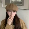 Gorra de lana retro estilo británico para mujer, circunferencia de cabeza grande, hace que la cara se vea más pequeña, se puede usar al revés, versátil y artística, gorra de periódico para artista