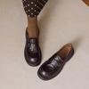 Mocassins Genuínos de Couro Bovino de Primeira Camada com Solado Grosso e Design Plissado, Sapatos Pequenos de Couro com Fivela de Camélia Estilo Britânico, Sapatos Femininos Retrô