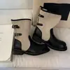 Botas de Cano Médio Color Block Retrô da Moda para Mulheres 2026 Novas Tendências Versáteis Emagrecedoras com Salto Bloco Botas de Equitação