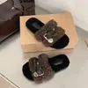 Pantuflas esponjosas estilo francés con hebilla para mujer, nueva colección otoño/invierno 2026, pantuflas de algodón slip-on chic y cómodas para casa