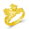 Joias Latão Banhado a Ouro Fênix Dourada Anel Aberto Feminino Retrô Joias de Casamento Carro Flor Anel Feminino