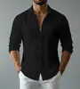 Camisa de Manga Larga con Cuello para Hombre, Europea y Americana, Transfronteriza, de Botones Sencillos, Color Sólido, Casual, Imitación de Algodón y Lino, Holgada