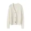 Estilo Novo Outono e Inverno 100% Caxemira Pura Malha Gola V Profunda Manga Longa Jaqueta Feminina Solta Casual Efeito Emagrecedor Top Versátil