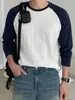 Camiseta de manga raglán con bloques de color para hombre, un atuendo sencillo, elegante y casual para el día a día, perfecta como camiseta de manga larga para otoño