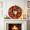 Guirlanda de Natal de Alta Qualidade com Bolas Vermelhas e Douradas e Flores de Poinsétia para Decoração de Porta, Enfeite Pendurado para Atmosfera Festiva