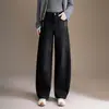 Calça Jeans Fashionável Estilosa Perna Torta Feminina 2026 Outono Inverno Nova Cintura Alta Cobre o Quadril Perna Reta Calça de Temperamento para o Trabalho Perna Larga