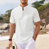 2025 Nueva Camisa de Manga Corta para Hombre Europea y Americana con Cuello Mao, Abotonada, Estampado de Cuadros de Piña, Camisa Casual para Hombre