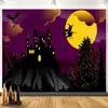 Tapiz de Terror de Halloween Fantasma Doble Bruja Preparando Poción Castillo Fondo de Calabaza Tapiz de Pared Tapiz Decorativo Venta al por Mayor