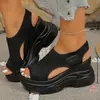 Zapatos de Punto Peep-Toe de Verano de Moda, Tacones de Plataforma Estilo Hada, Sandalias Deportivas de Cuña Fly-Knit de Suela Gruesa para Mujer