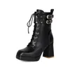 Hebilla de Cinturón de Moda Botas Cortas de Caballero Punta Cuadrada Botas Martin con Cordones Botas de Moda de Tacón Alto Grueso Tallas Grandes 40-47 Comercio Exterior
