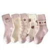 Jiefeitii "Calcetines de Terciopelo Australiano Rosa y Morado para Mujer Otoño e Invierno Engrosados Cálidos Estilo Fair Isle Dibujos Animados Dulces Calcetines de Felpa