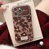 Adecuado para Funda de Teléfono Anticaídas Apple 17 con Textura de Cuero y Ventana Grande, iPhone 16 Pro Max Diseño Floral Marrón Mixto, 15ª Generación, 13