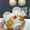 Tigela de Bênção de Dragão e Fênix de Resina Artesanato Luminoso Tigela de Dragão e Fênix